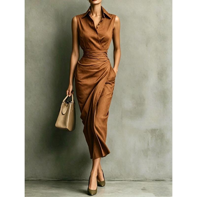 JPNTKY Women's Sleeveless Shirt Collar Fashion Summer Spring Casual Dresses