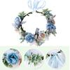 Blue Flower Hair Wreath Headband Crown Garland with Adjustable Ribbon Festivals Wedding Party Headpiece for Women Girl