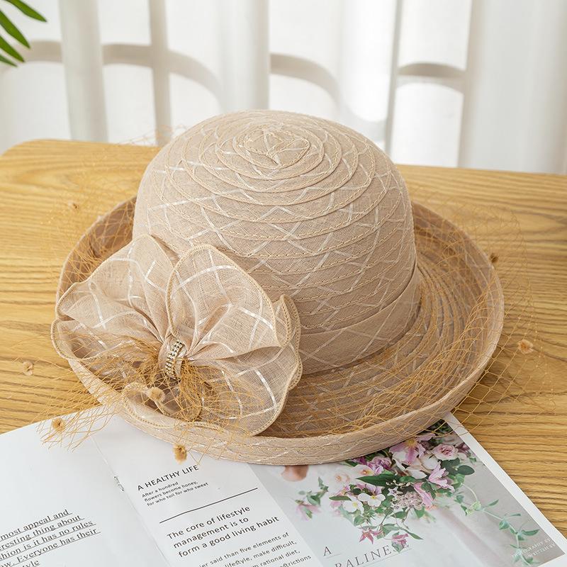 Curled Mesh Top Hat Summer Women's Fashion Hat Flower Veil Shade Basin Hat Sunscreen Sun Hat Large Brim