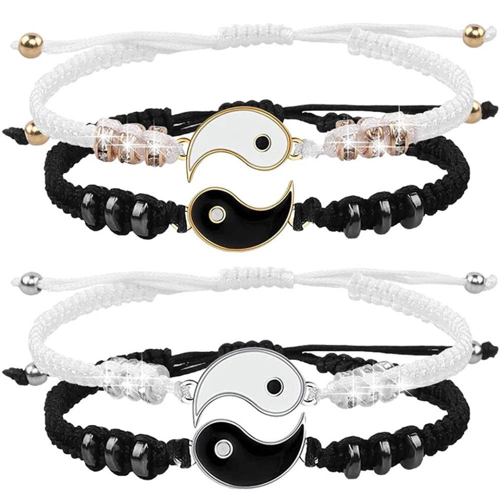 2pcs Tai Chi Yin Yang Couple Bracelet for Lover Handmade Woven Baided Rope Adjustable Bracelets Friendship Bangles Jewelry Gift