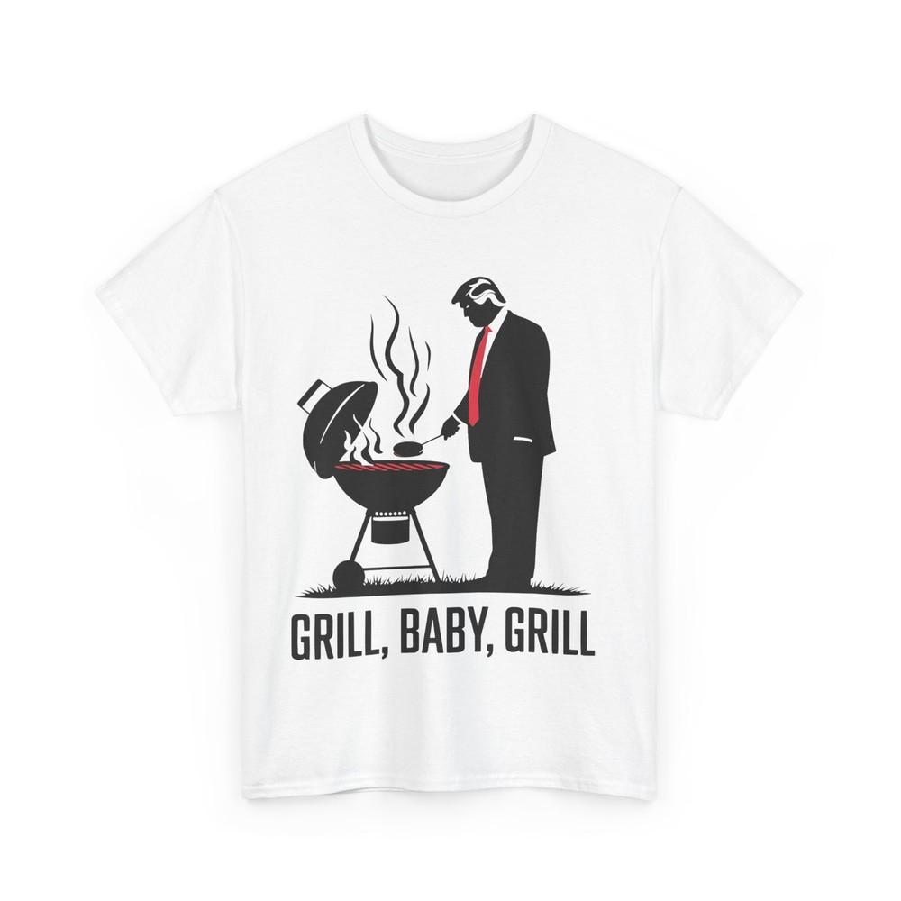 Grill Baby Grill T-Shirt, Trump Silhouette 4th of July BBQ Funny Shirt