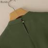 ZANZEA Women Casual Round Neck Polka Dot Print Splice 3/4 Sleeve Loose Blouse