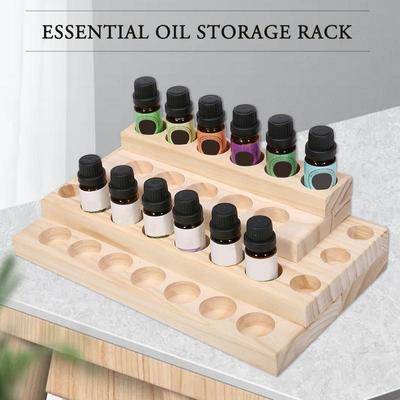 Natural Solid Wood Essential Oil Display Stand Holder Rack Storage Organizer 30 Slots 5-15ml Bottles Perfume Storage Tray