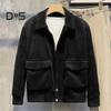 Men Corduroy Jacket Lapel Long Sleeve Flap Pockets Full Zipper Closure Solid Color Jacket Casual Outerwear