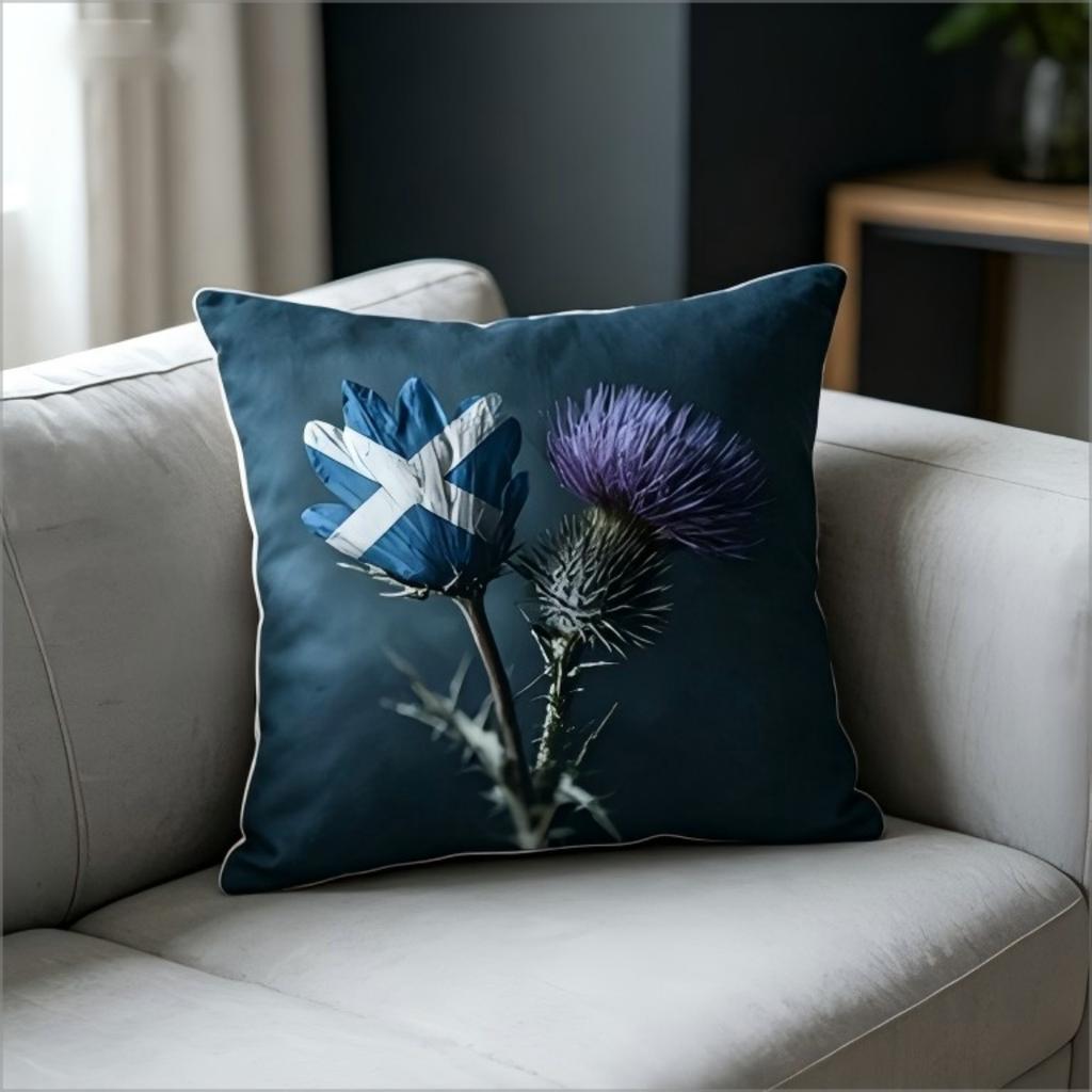 Scottish Flag Thistle Flower Throw Pillow Cover Vintage Dark Floral Art Decorative Cushion Case For Bedroom Couch Home Decor