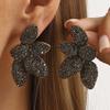 Übertriebene Strass-Blatt-Steckohrringe für Damen, Vintage Gothic Schwarzer Zirkon Kristall Blume Ohrringe, Party Schmuck Geschenke