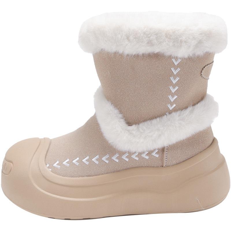 Fur integrated thick-soled snow boots women's new winter plush warm short tube big-headed fluffy cotton boots