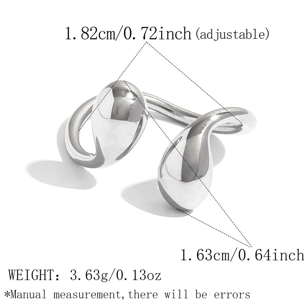 Stainless Steel Smooth Ring Neutral Double Head Water Drop Design Open Ring Classic Popular Colorfast for Vacation Jewelry Gifts