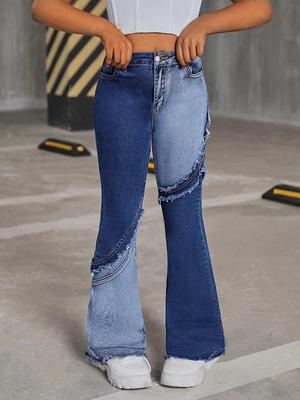 Europäische & Amerikanische High Waist Patchwork Schlagjeans für Teenager-Mädchen