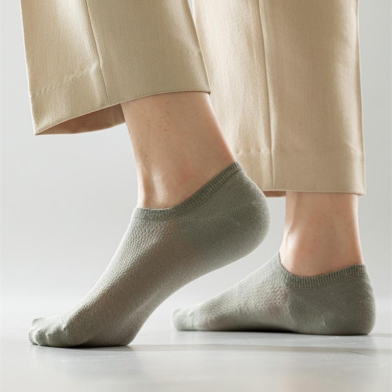 Men's Summer Thin Pure Color Cotton Non Slip Mesh Breathable Anti Odor Invisible Boneless Boat Socks