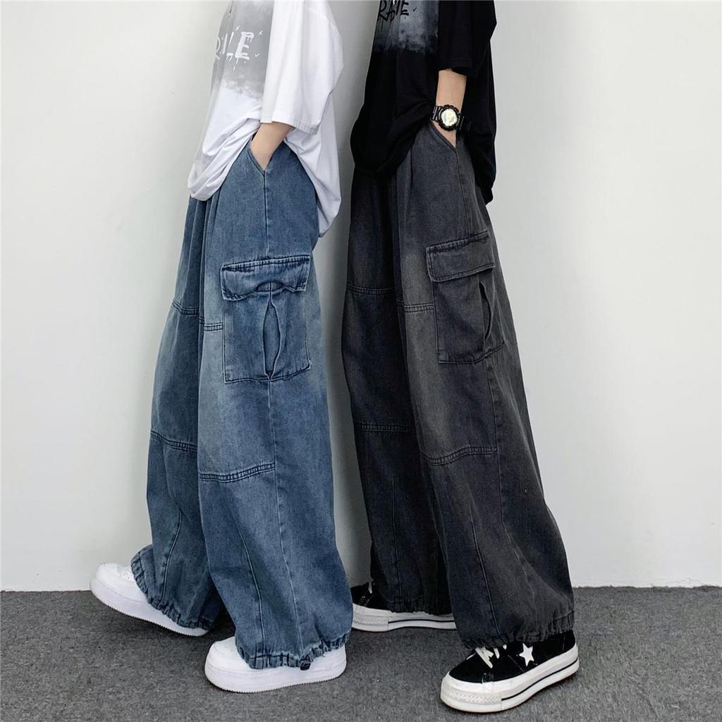 Pantaloni Larghi da Donna Morbidi Casual Grandi Tasche Pantaloni da Lavoro Jeans Lavati