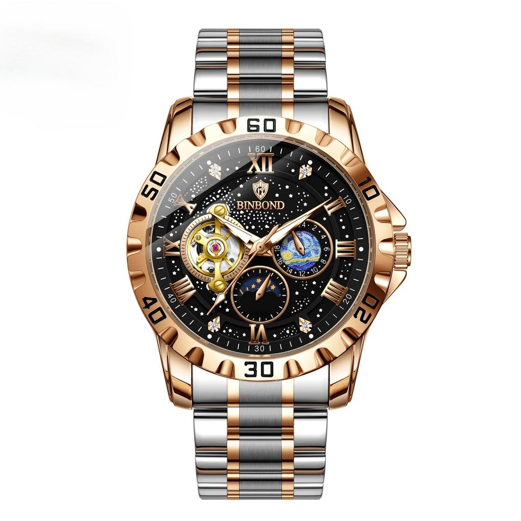 Top Luxury Men Mechanical Watch Automatic Moon Phase Man Wristwatch Hollow Tourbillon Stainless Steel Men's Watches Male