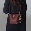 Bucket bag, new women's bag, summer genuine leather messenger bag, high-end versatile retro shoulder bag.