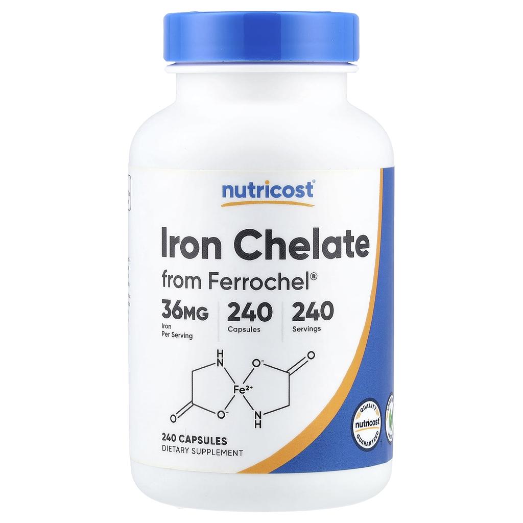 Nutricost, Iron Chelate from Ferrochel®, 36 mg, 240 Capsules