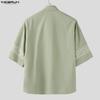 INCERUN Oversized Men Lapel Neck Short Sleeve Crochet Casual Loose Shirts