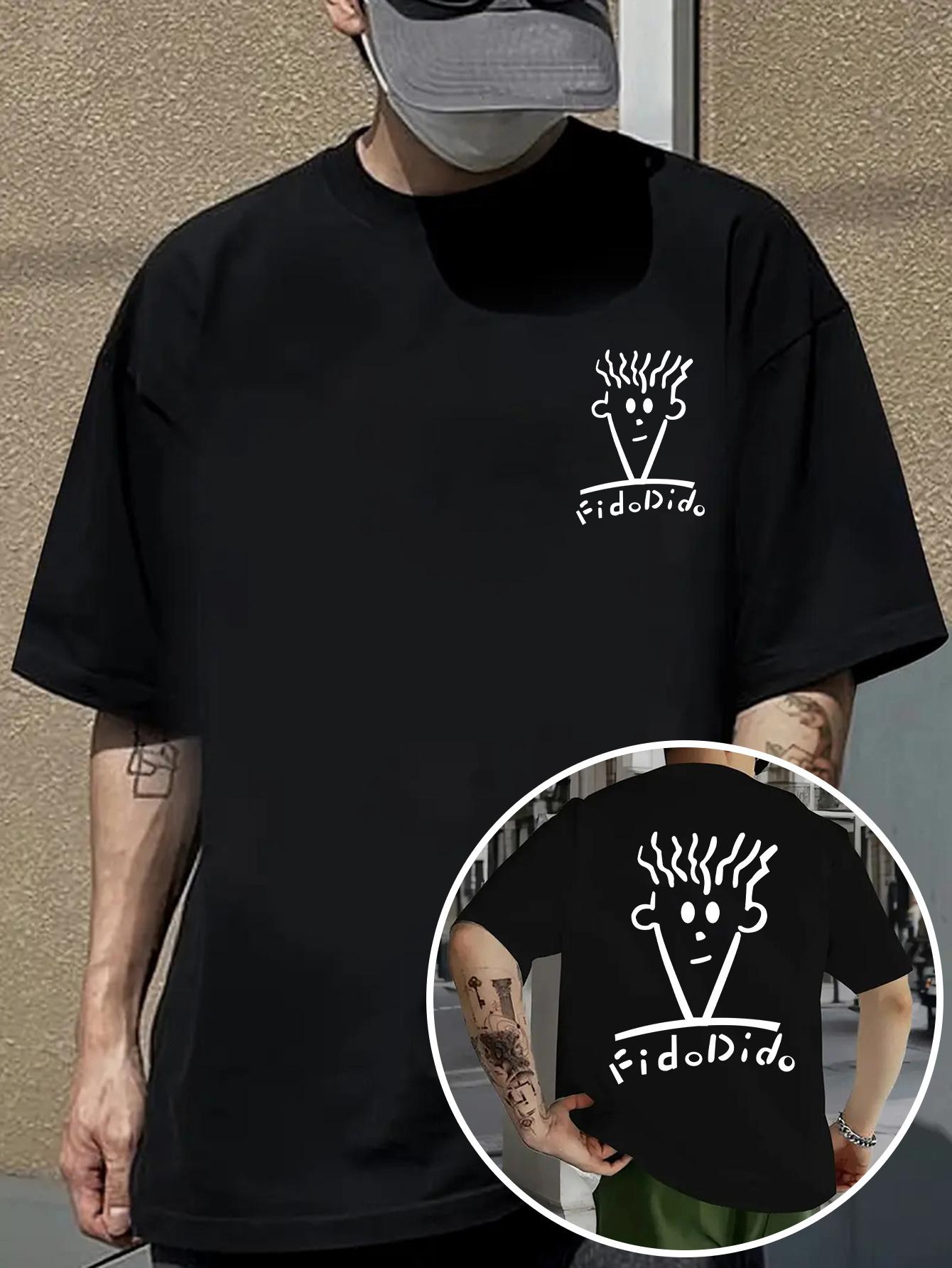 Double-Sided Printed Casual Sports T-shirt - Black with White Letter Graphic M