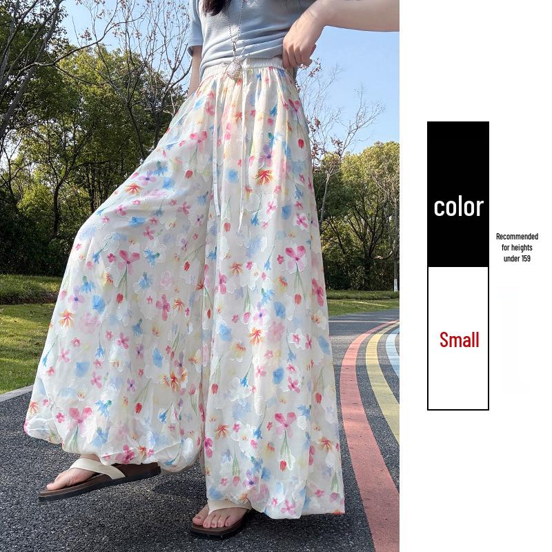 Sweet Colorful Wide-Leg High-Waisted Women s A-Line Summer Pants Small