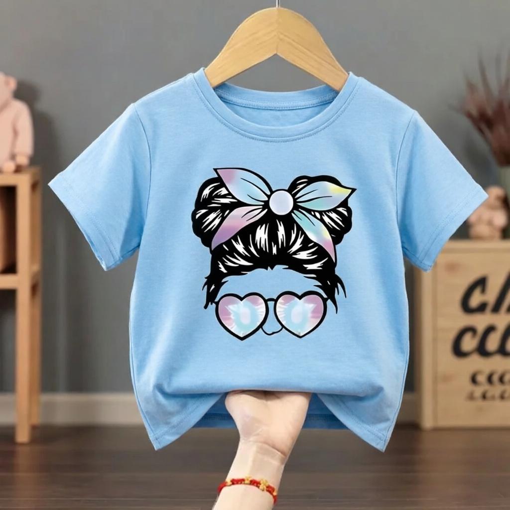 2026 Summer Girls Fashion Casual T Shirts Fashion Printed Childrens Short Sleeve Tops Kids Breathable Comfy Outdoor Tee