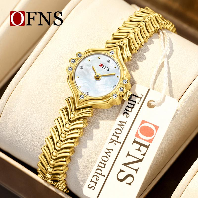 OFNS Elegant Women's Quartz Watch - Diamond-Inlaid Wheat Ear Design, Light Luxury, Waterproof, High-End Feel.
