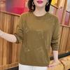 Spring and Autumn New Mom Dress Crew Neck Printed Bottom Shirt Long Sleeve Sweater Women's T-Shirt Women's Top