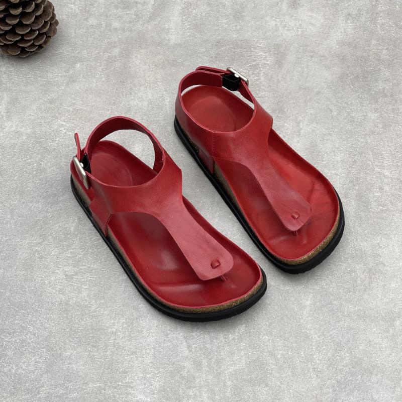 Fashion GKTINOO Handmade Genuine Leather Flat Sandals For Summer 2025 New Solid Color Square Buckle Simple Soft Cowhide Women's Shoes