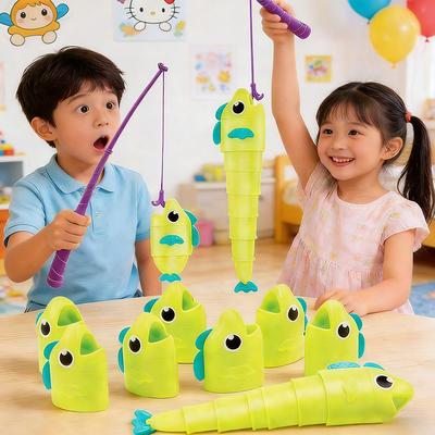 Stretchable Fishing Battle Game with 3D Printed Fish & Reel – Creative Decompression Tabletop Toy for Kids and Adults, Great for Parties & Group Play