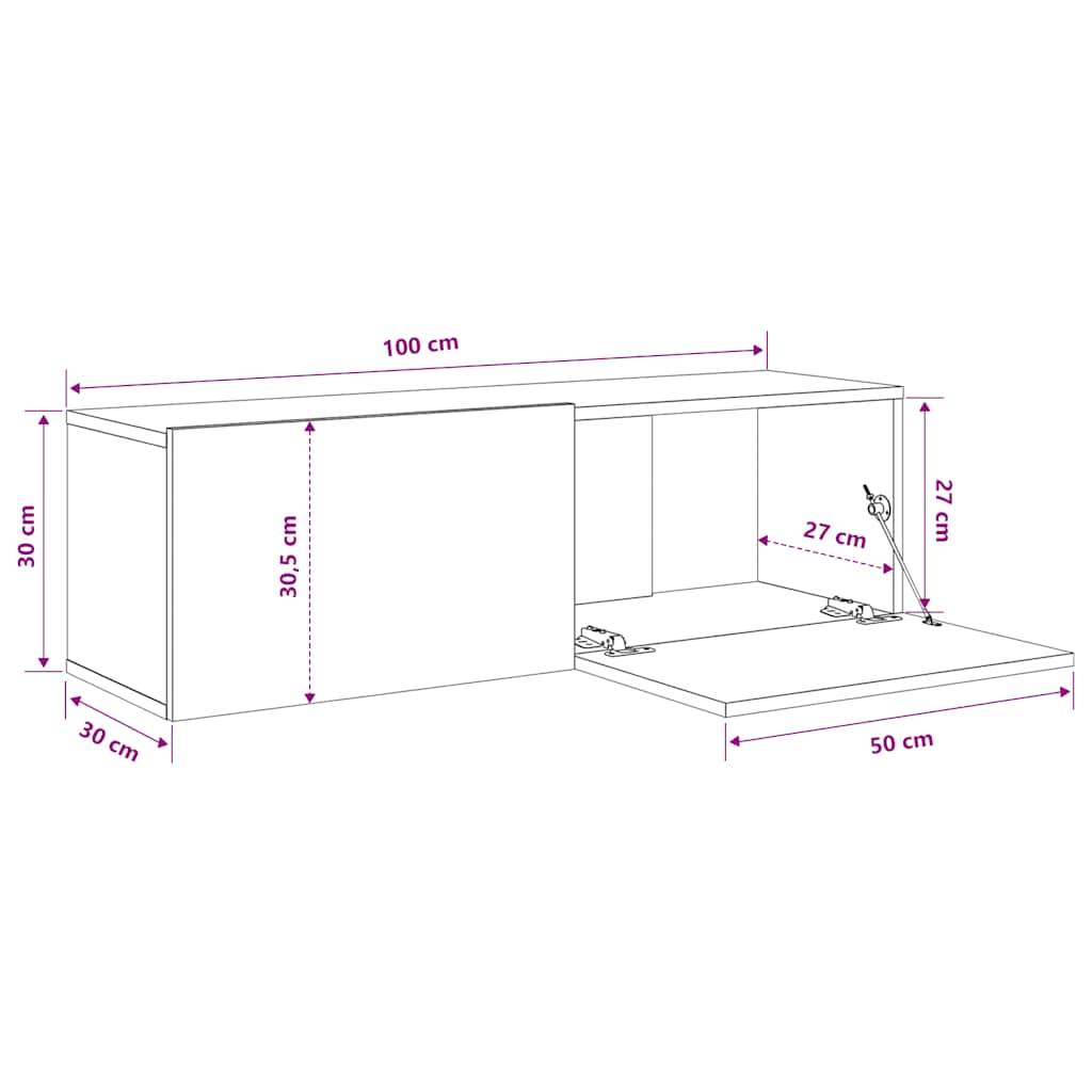 TV Wall Cabinets 2 pcs Concrete Grey 100 x 30 x 30 cm Particleboard