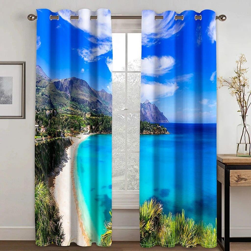 Coconut Tree Scenery Plážové zatemňovací závěsy do obývacího pokoje Ložnice Domácí dekorace Strom Velká scenérie pro vysoký stínící závěs