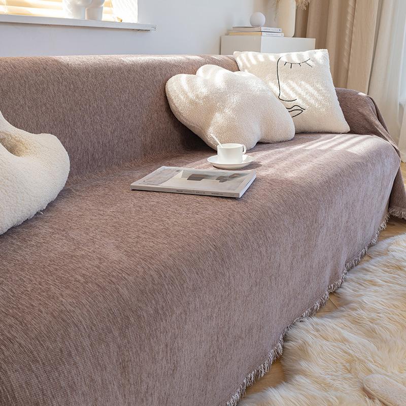 Chenille Sofa Cover Cloth, All-season Universal Solid Color Full Cover Sofa Towel, Cream Style, High-end Feeling, One Piece Sofa Blanket
