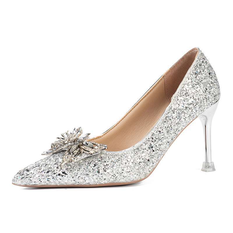 Zhang Qingqing same bow wedding shoes main wedding dress rhinestone crystal shoes bride shoes adult ceremony high heels 2025