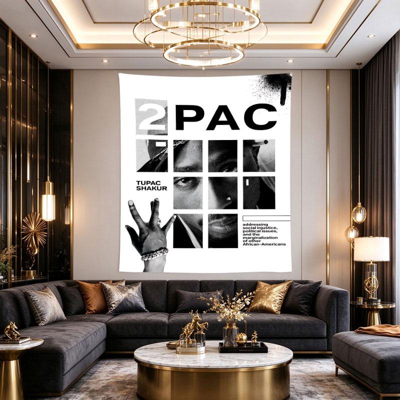 2Pac Tupac Shakur Minimalist Grid Portrait Hand Sign Hip Hop Poster