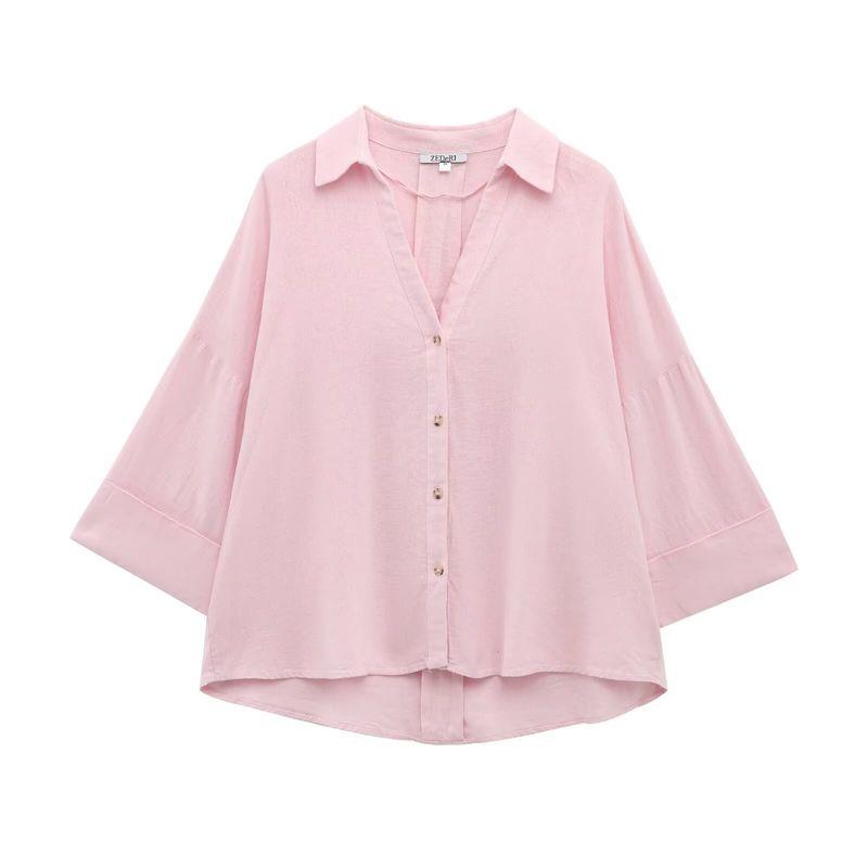 Kaslead New Women Clothes Western Style Versitile Fashion Blended Wide Sleeve Shirts 2363801