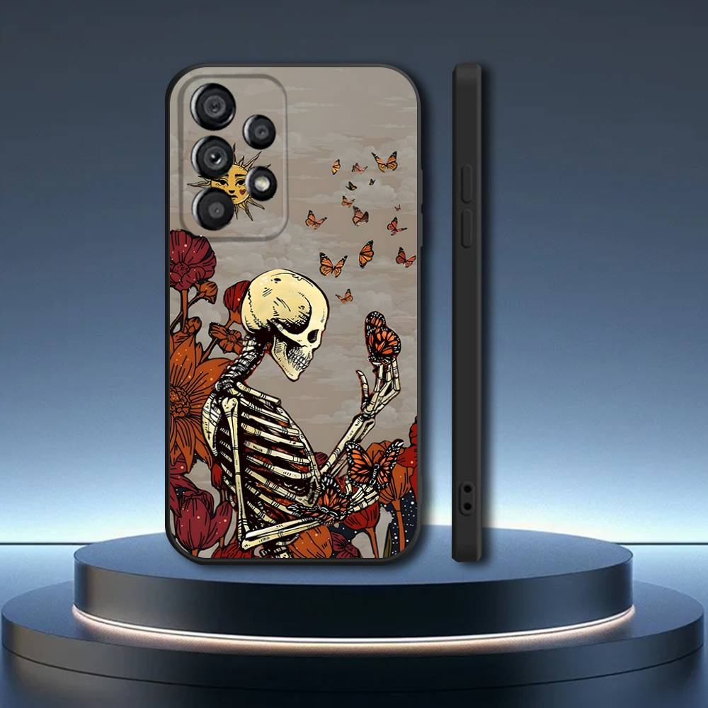 Day of the Dead Mexican Catrina Skull Phone Case For Samsung Galaxy A73,31,32,72,41,53,52,71,22,5G,Note,J7,8,9 Soft Black Cover