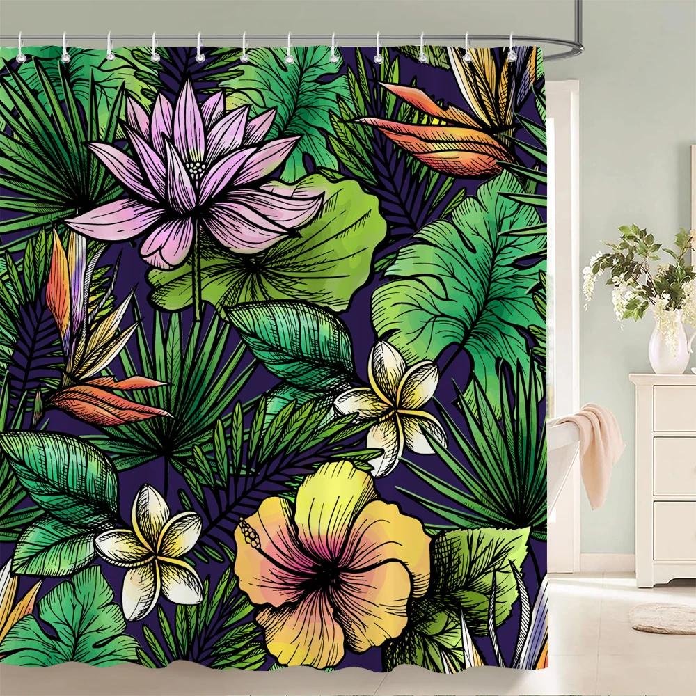 Flowers Pattern Shower Curtains Waterproof Polyester Bath Screen Curtain for Home Decoration Bathroom Printed Shower Curtain