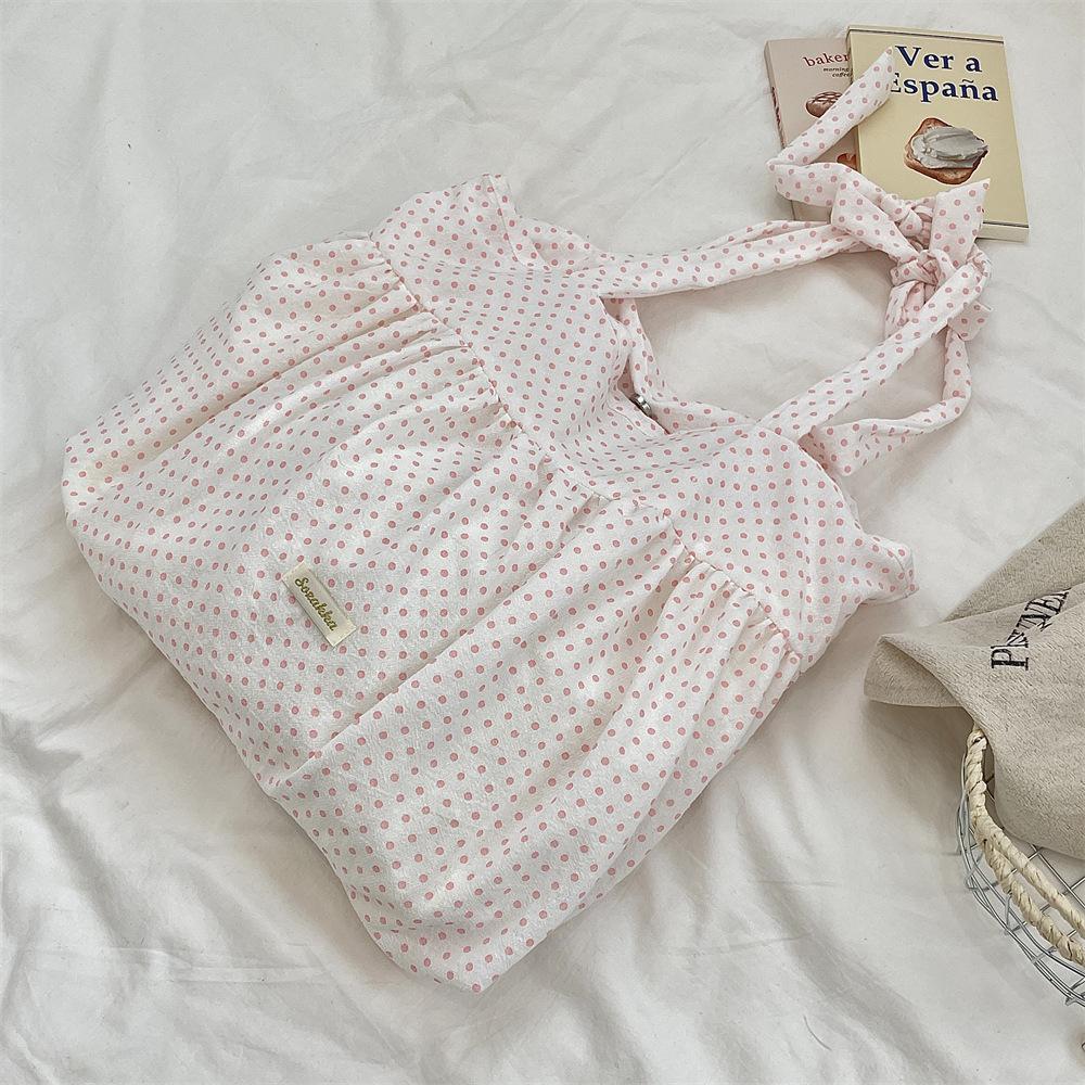 Lazy Style, Pleated Skirt, Lace Up Shoulder Bag, Large Capacity, Underarm Bag, Korean Style, Canvas Bag, New Bag