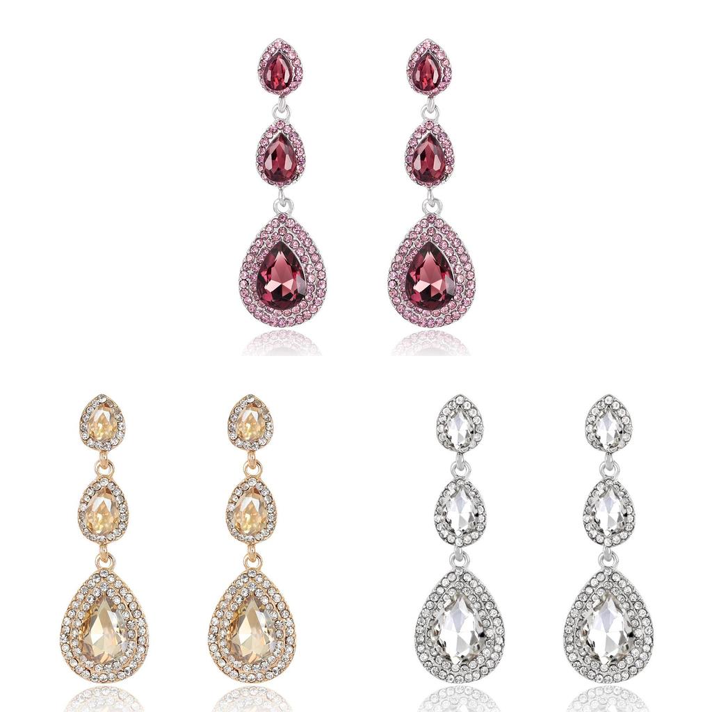 Elegant Crystal Flower Drop Earrings For Bridal Wedding Party Jewelry