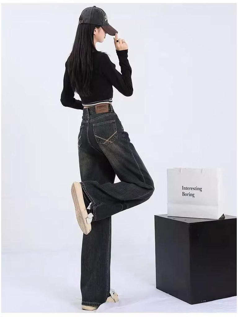 Women's Plus Size Dark Washed Wide-Leg Jeans with Zipper - Retro Style for Spring and Autumn