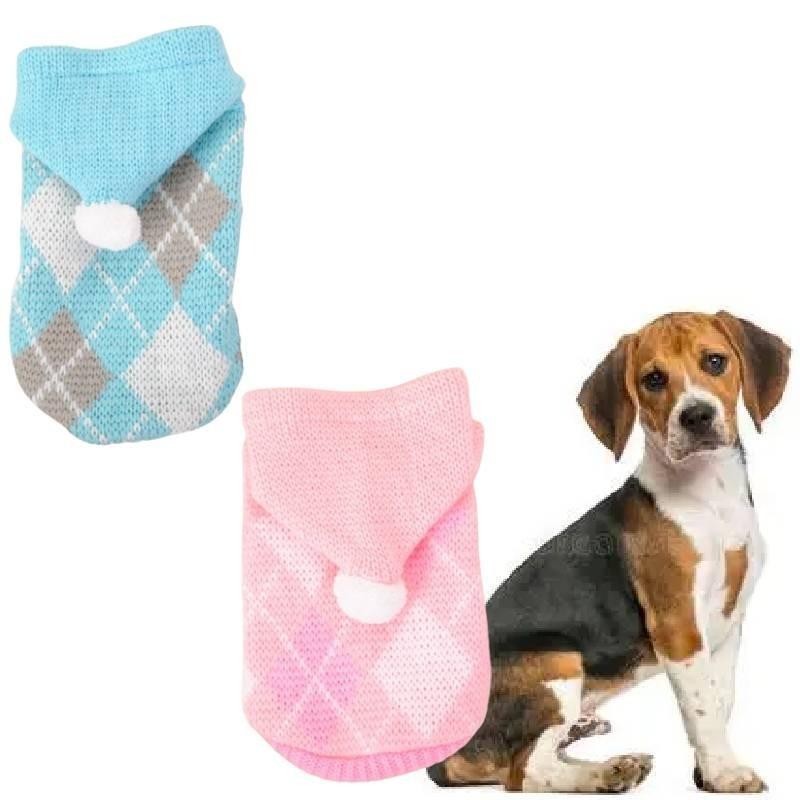 Stilvoller Hunde-Pullover mit Karomuster für den Winter, Farben Rosa, Rot, Blau erhältlich