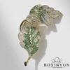 Exquisite Green Zirconia Leaf Brooch: Women's High-Grade Diamond Feather Corsage Pin