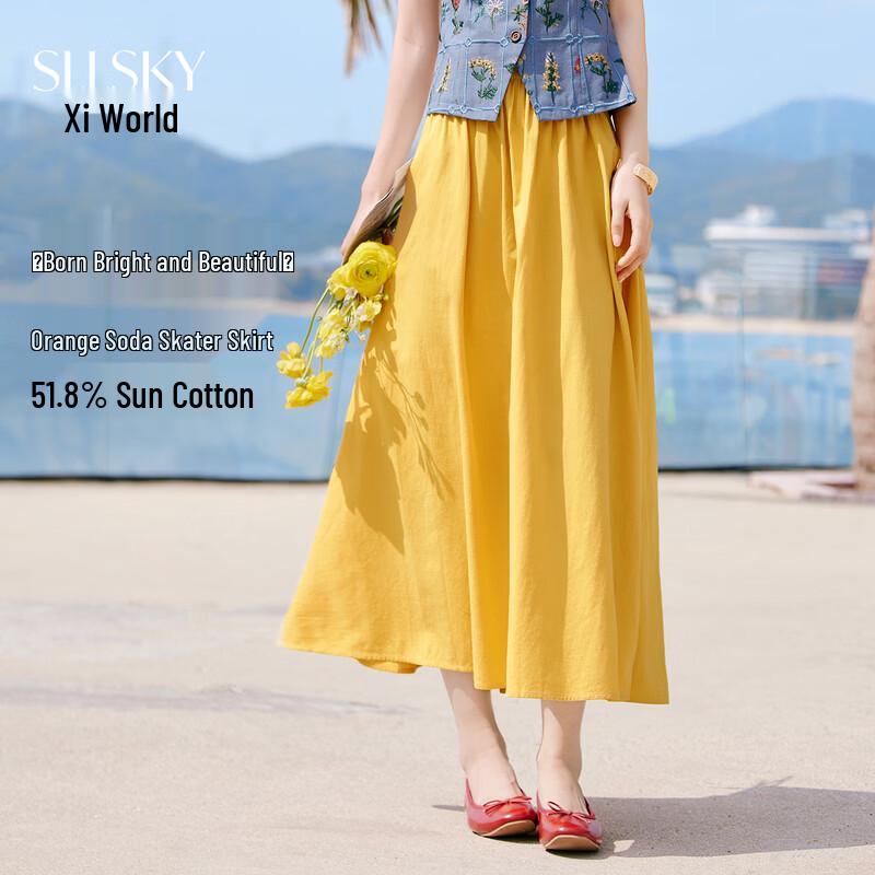 Sllsky Women s High-Waisted A-Line Midi Skirt XL