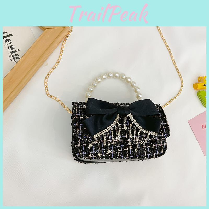 Girls Fashion Cotton Bag With Flower Pattern And Pearl Decor For Outings Casual