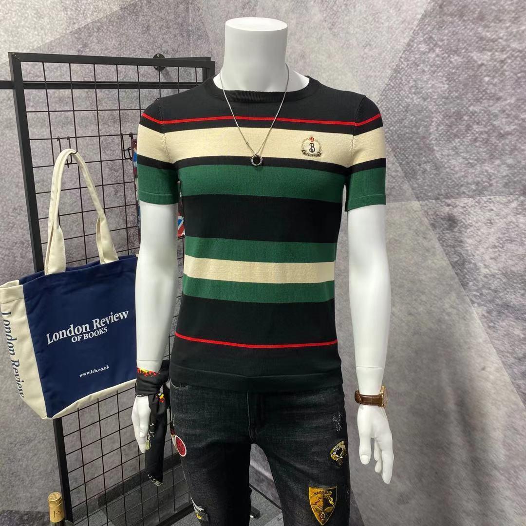 

Men s Multi-Color Slim Fit Semi-High Neck Short Sleeve Knitted Pullover Sweater M 80-108 lbs