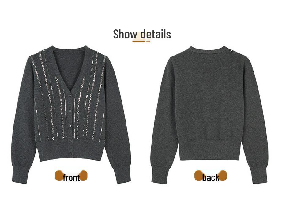 Nanyou Sequin Knit Cardigan - Women's Spring/Autumn Long Sleeve Wool Sweater