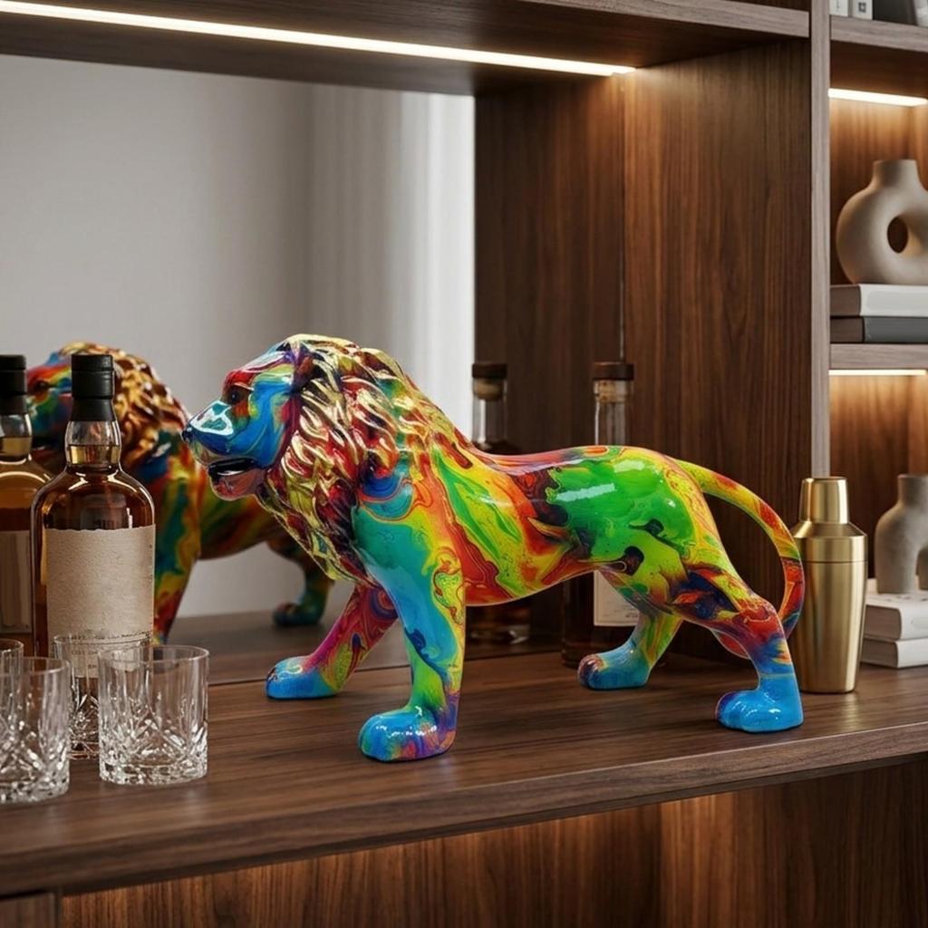 Lion Figurine Decorative Animal Ornament Glossy for Office