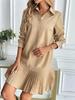 2025 Autumn/Winter European & American Pleated Patchwork Dress with Shirt Collar & Twist Button