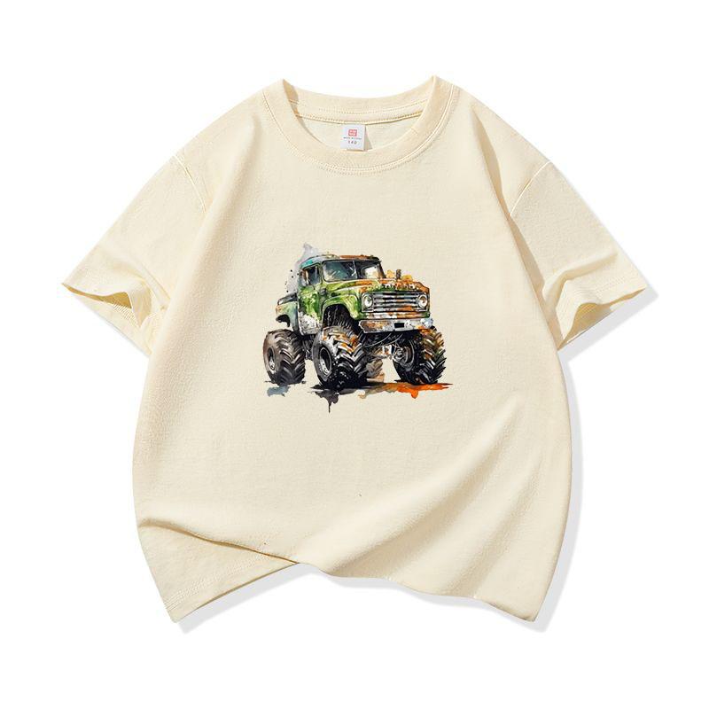 Kids Cotton T Shirt Watercolor Offroad Car Print Crew Neck Short Sleeve Tee Casual Breathable Boys Girls Summer Tops