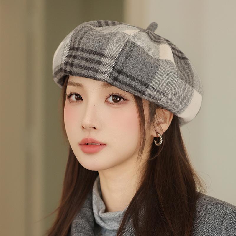 

Корейский Новый Британская Клетка Берет Весна и Осень Повседневная Теплая Ветрозащитная Шляпа для Женщин Универсальная Восьмиугольная Шляпа Художника Тренд average size