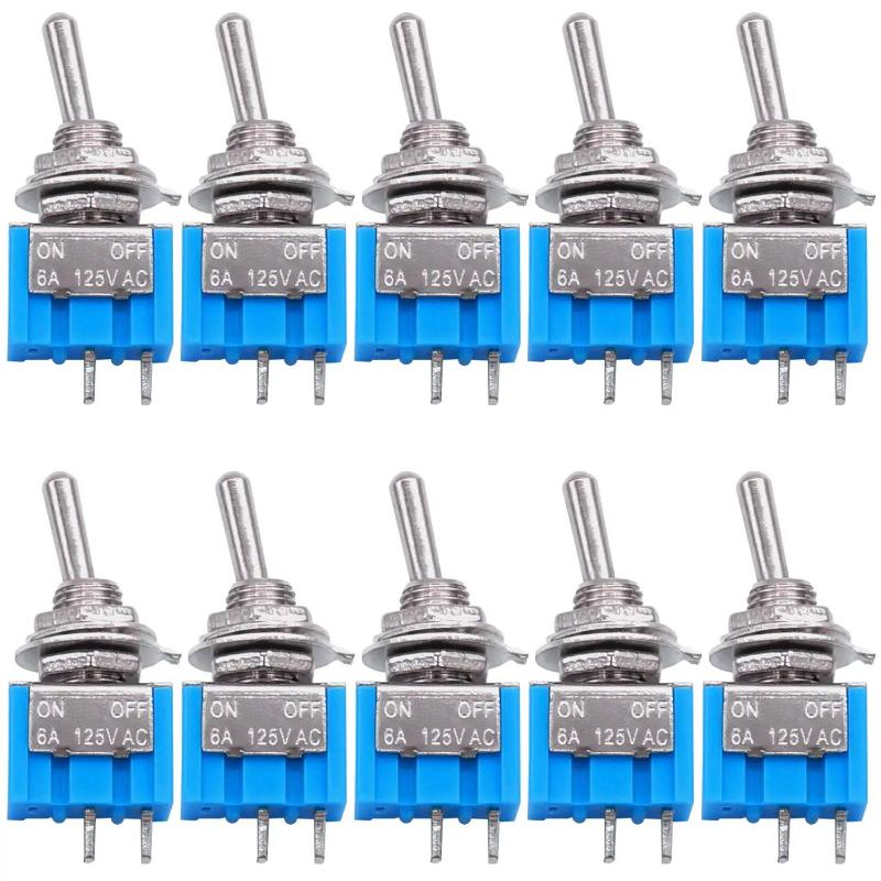 10Pcs Dpdt Mini Toggle Switch 2Pin 2 Position On/Off Miniature Toggle Switch 6A 125V Toggle Switch,6Mm Opening
