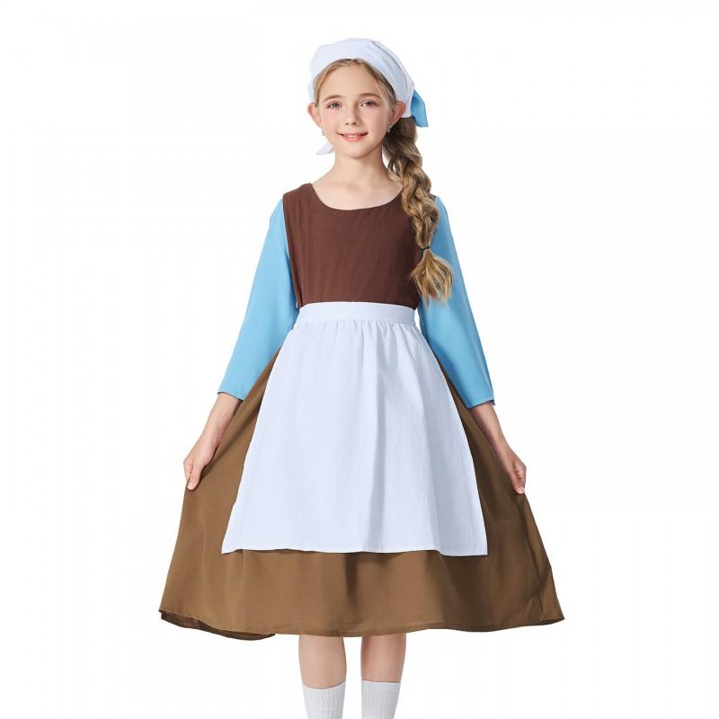 Kids Cinderella Maid Costume Dress Halloween Party Stage Performance Cartoon Princess Outfit