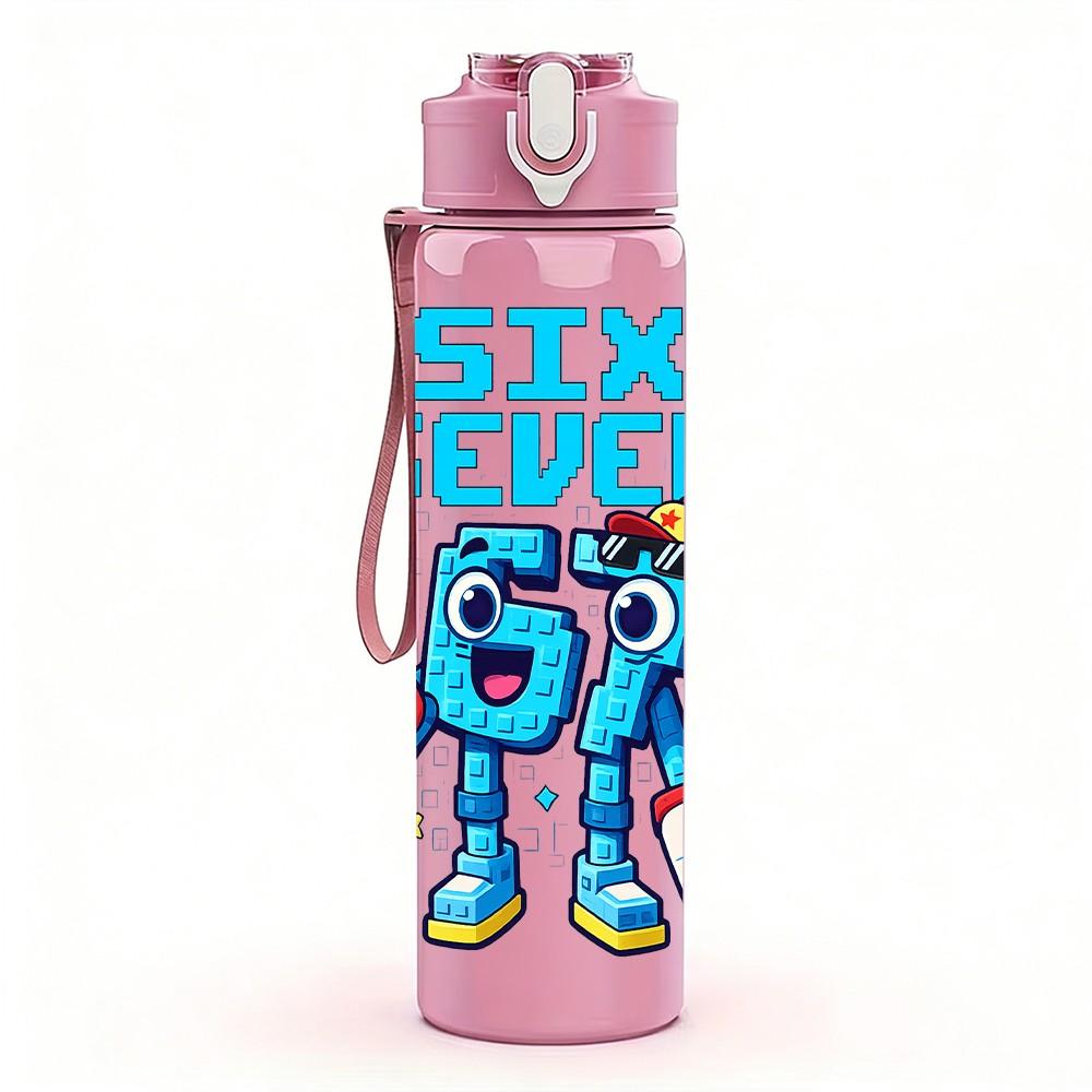 1PC Cartoon Six Seven Character Art 750ml Color Plastic Sports Water Bottle Leakproof Flip Straw Lid Suitable for Sports Office Home Use